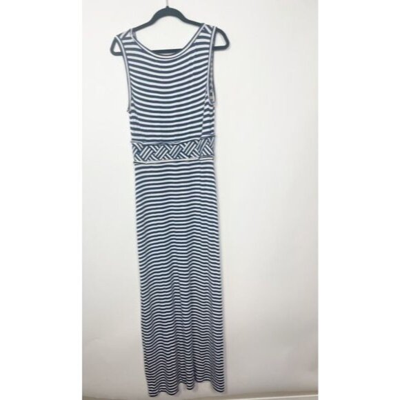 Max Studio Navy & White Striped Tank Maxi Dress Rayon Spandex Blend Size Large - Picture 3 of 6